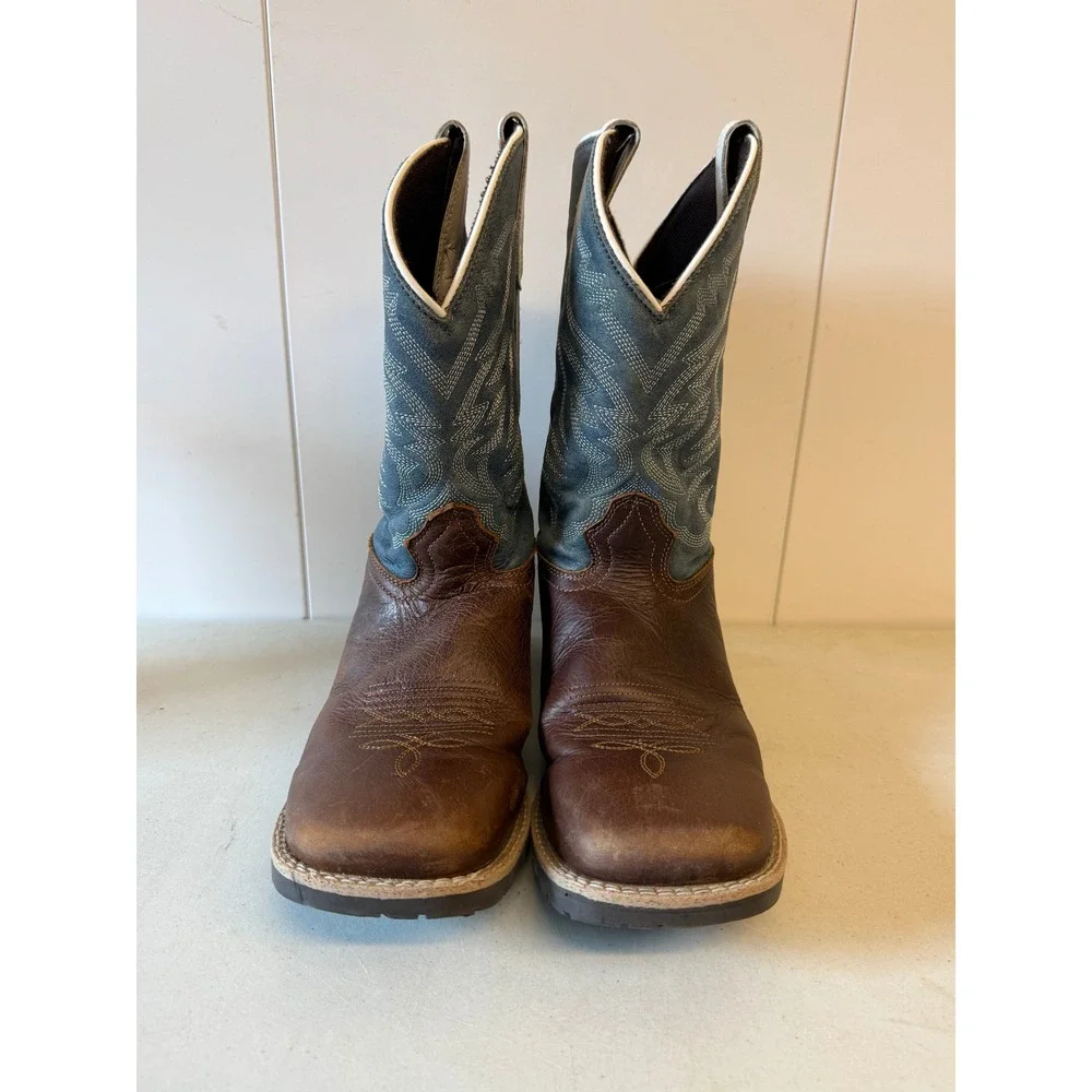 Cody James Boys Walker Western Boots Brown Blue Square Toe BCBSP23P5 Size 6.0 D